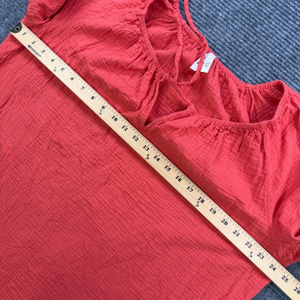 Pact Organic Cotton Gauze Tie Front Top Womens XXL Poppy Red Short Sleeve Blouse - Picture 8 of 11